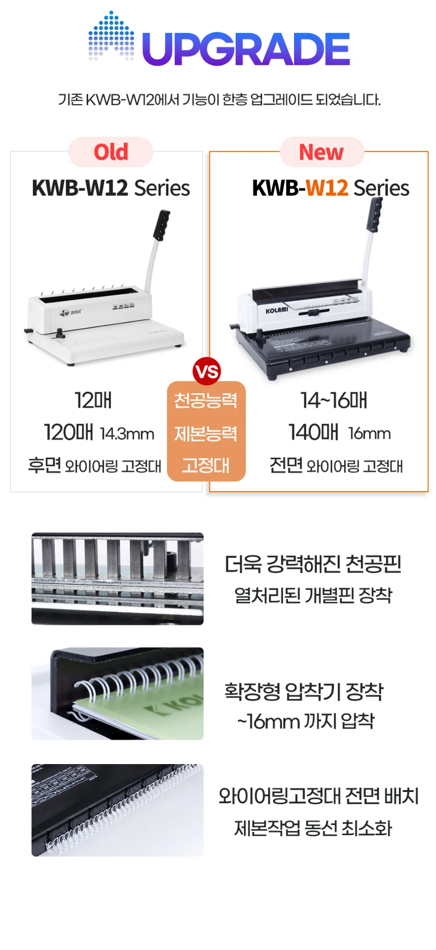 와이어링 제본기 KWB-W12 사각천공 스프링 제본기계 가정용 사무용 스크레치상품 반품상품 사은품 보증기간 신상품동일 상세 이미지 8