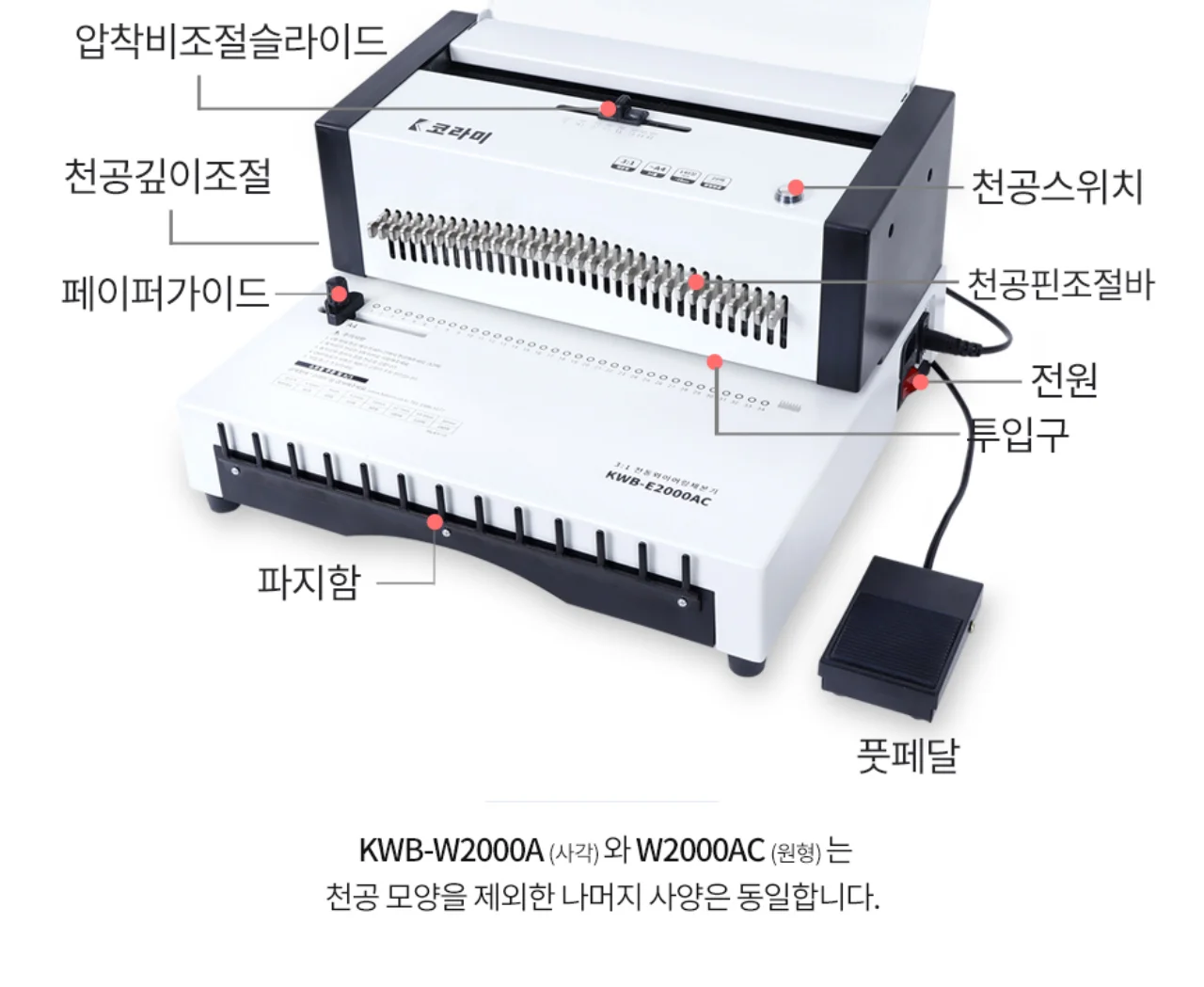 전동 와이어링 제본기 KWB-E2000AC 원형천공 상세 이미지 5