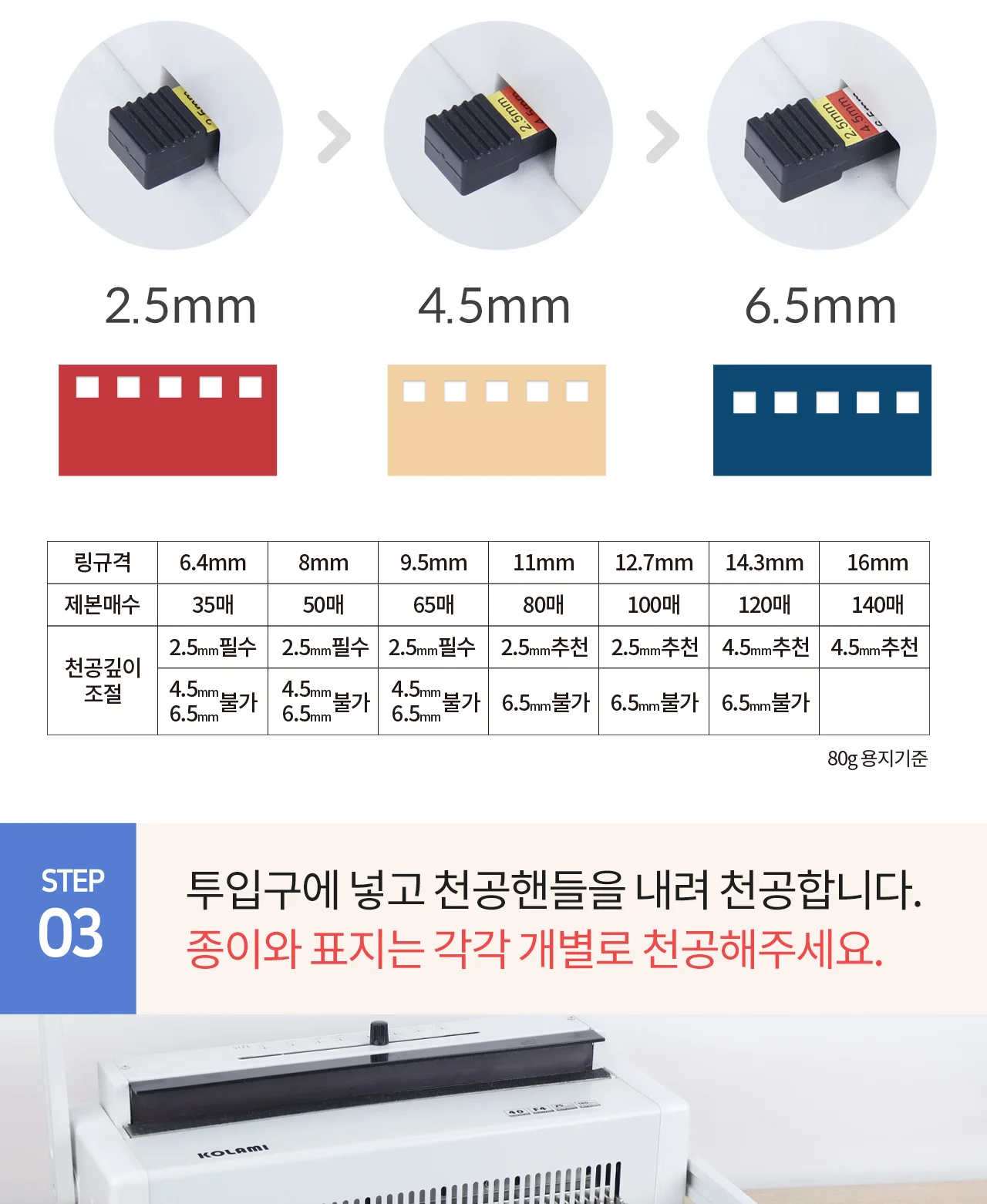 와이어링 제본기 KWB-W25A 사각천공 상세 이미지 40