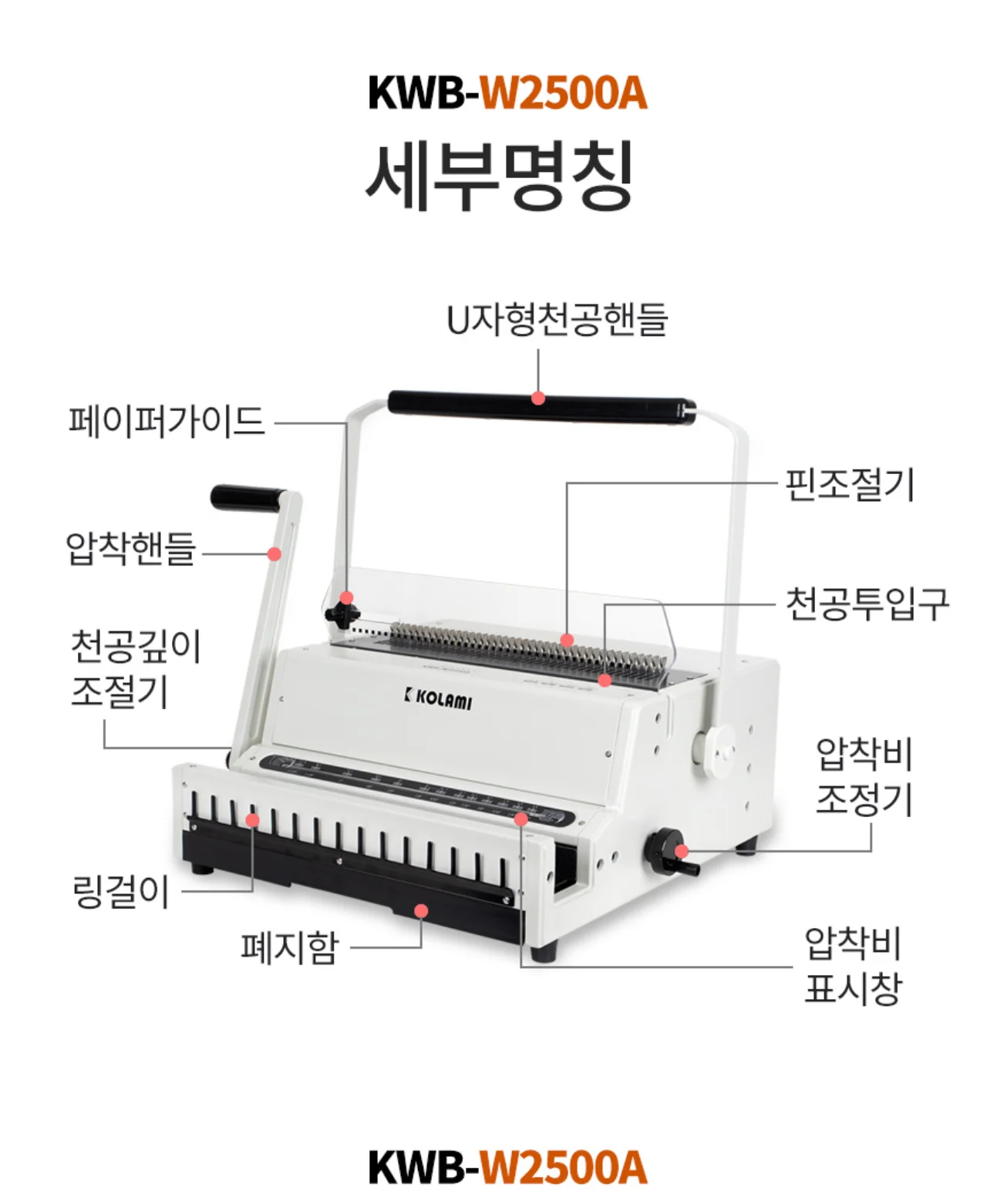 와이어링제본기 KWB-W2500A 사각천공 상세 이미지 23