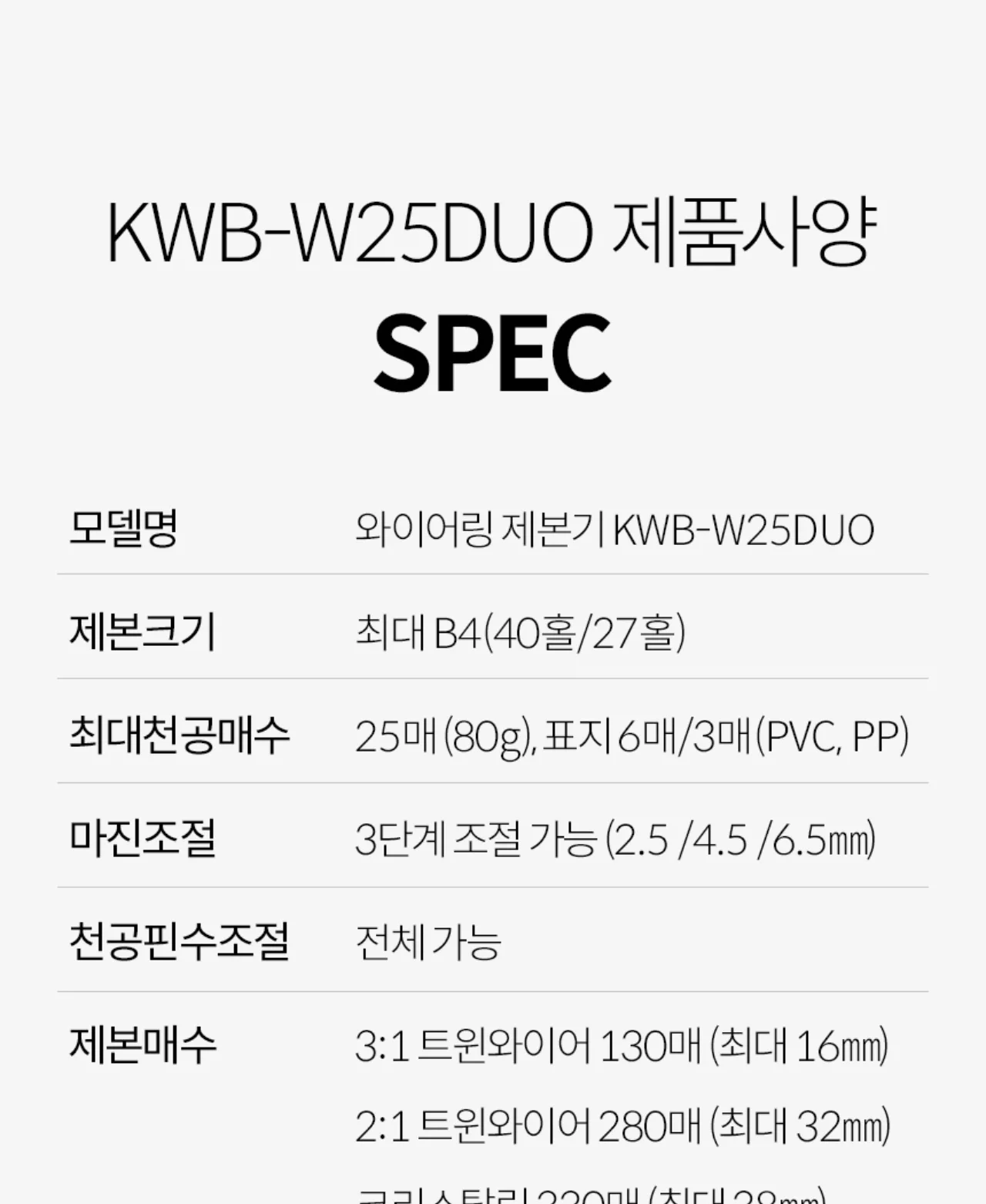 와이어링 제본기 KWB-W25DUO 3대1(3:1) 2대1(2:1) 겸용 상세 이미지 55