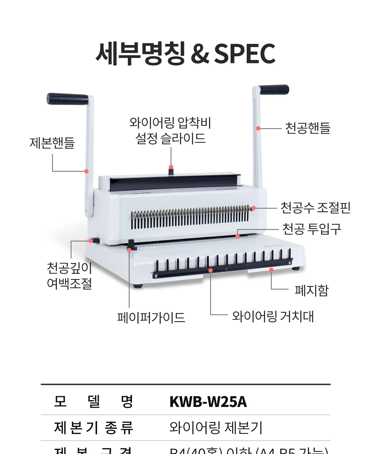 와이어링 제본기 KWB-W25A 사각천공 상세 이미지 8