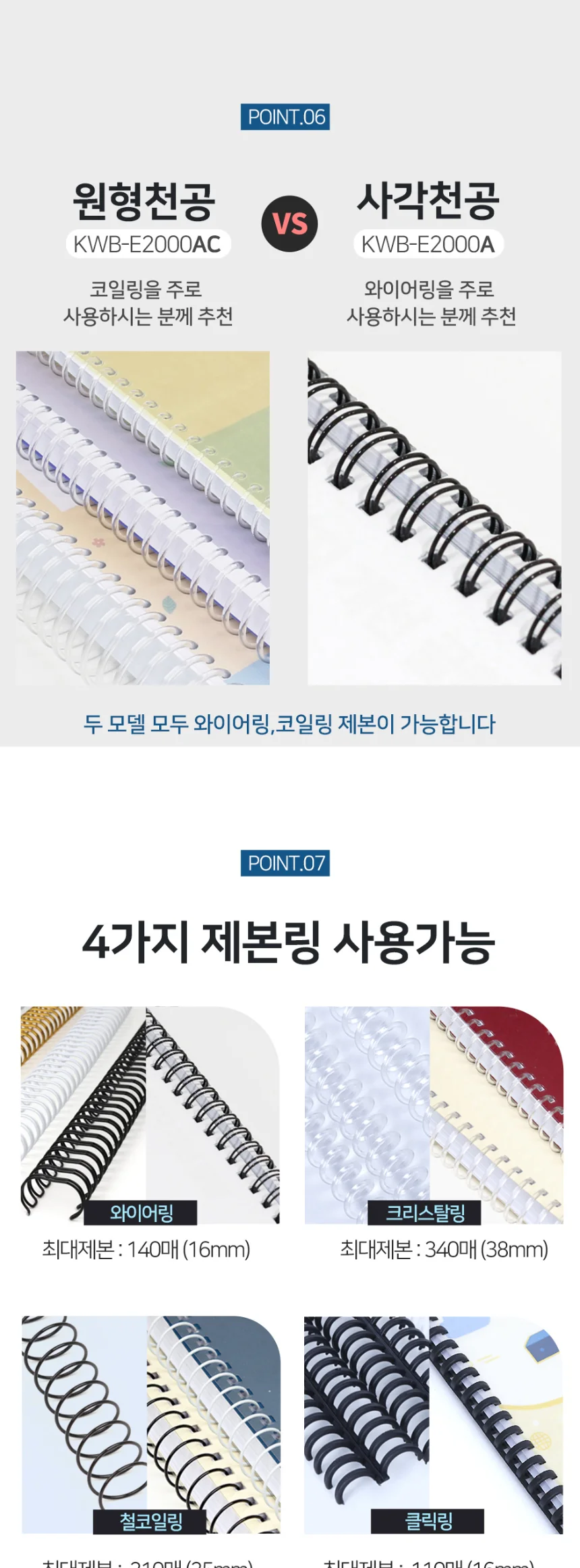 전동 와이어링 제본기 KWB-E2000AC 전동형 원형천공 스프링 제본기계 스크레치상품 반품상품 사은품 보증기간 신상품동일 상세 이미지 12